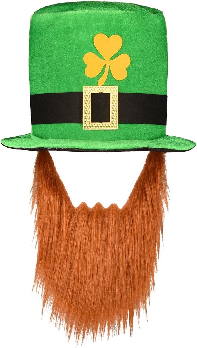 St Patrick's Day Hoed met Baard en Klaver - Kostuumaccessoires voor Mannen en Vrouwen, Feestelijke Outfit en Verkleedkleding