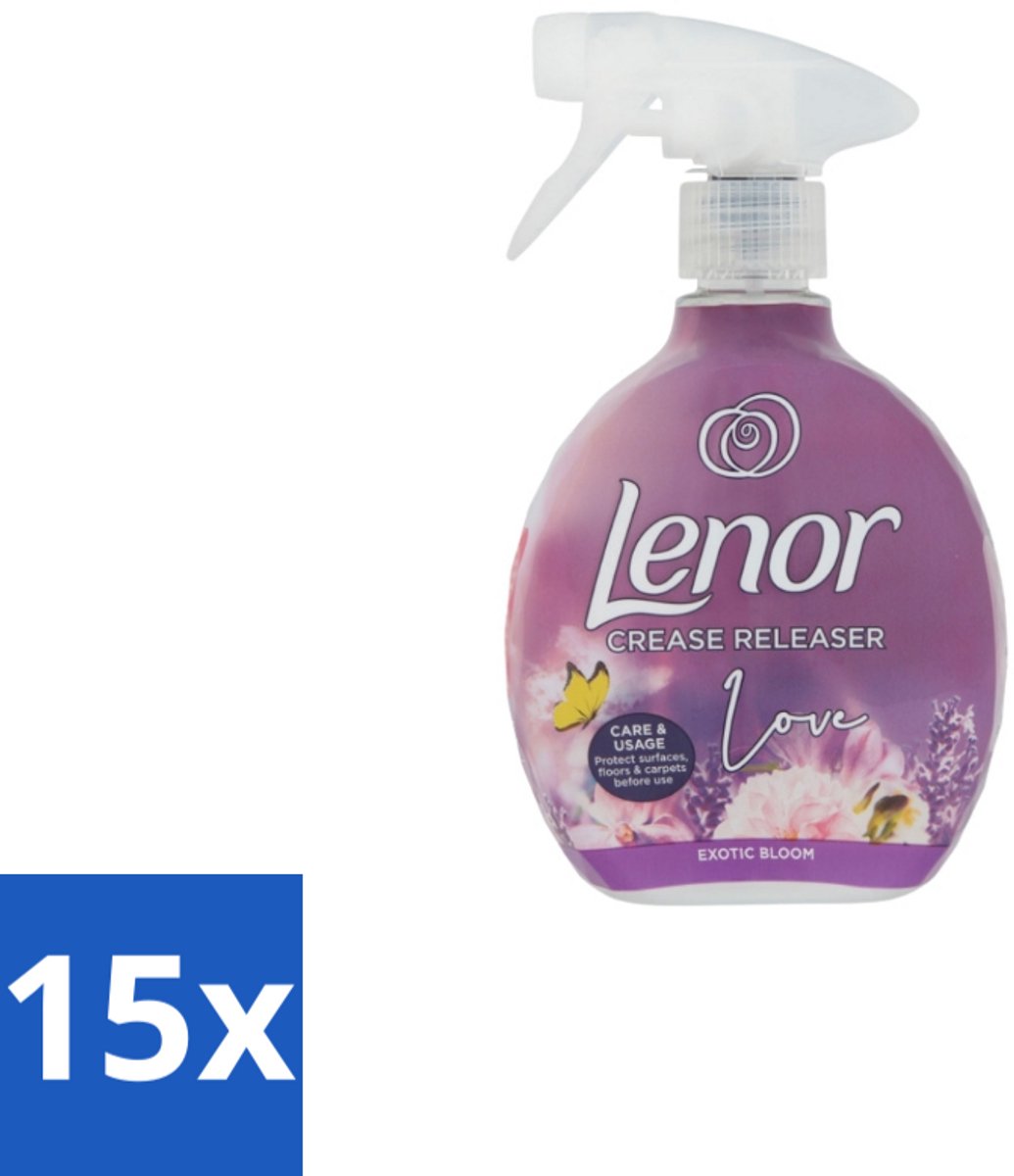 15 x Lenor – Crease Releaser Spray – Love Exotic Bloom – Kreukverwijderaar & Textielverfrisser – 500 ml - Kreukverwijderaar - Textielverfrisser - Stofverzachter - Strijkijzer Vervanger - Kledingverzorging