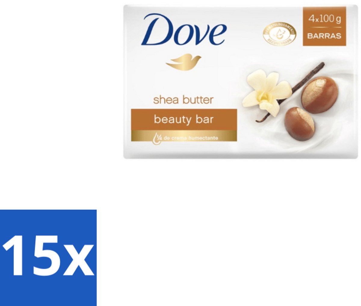 15 x Dove – Zeep – Sheabutter – 4 x 90 g - Zeep Sheabutter - Huid Verzorging - Droge Huid - Milde Reiniging - Voedende Zeep