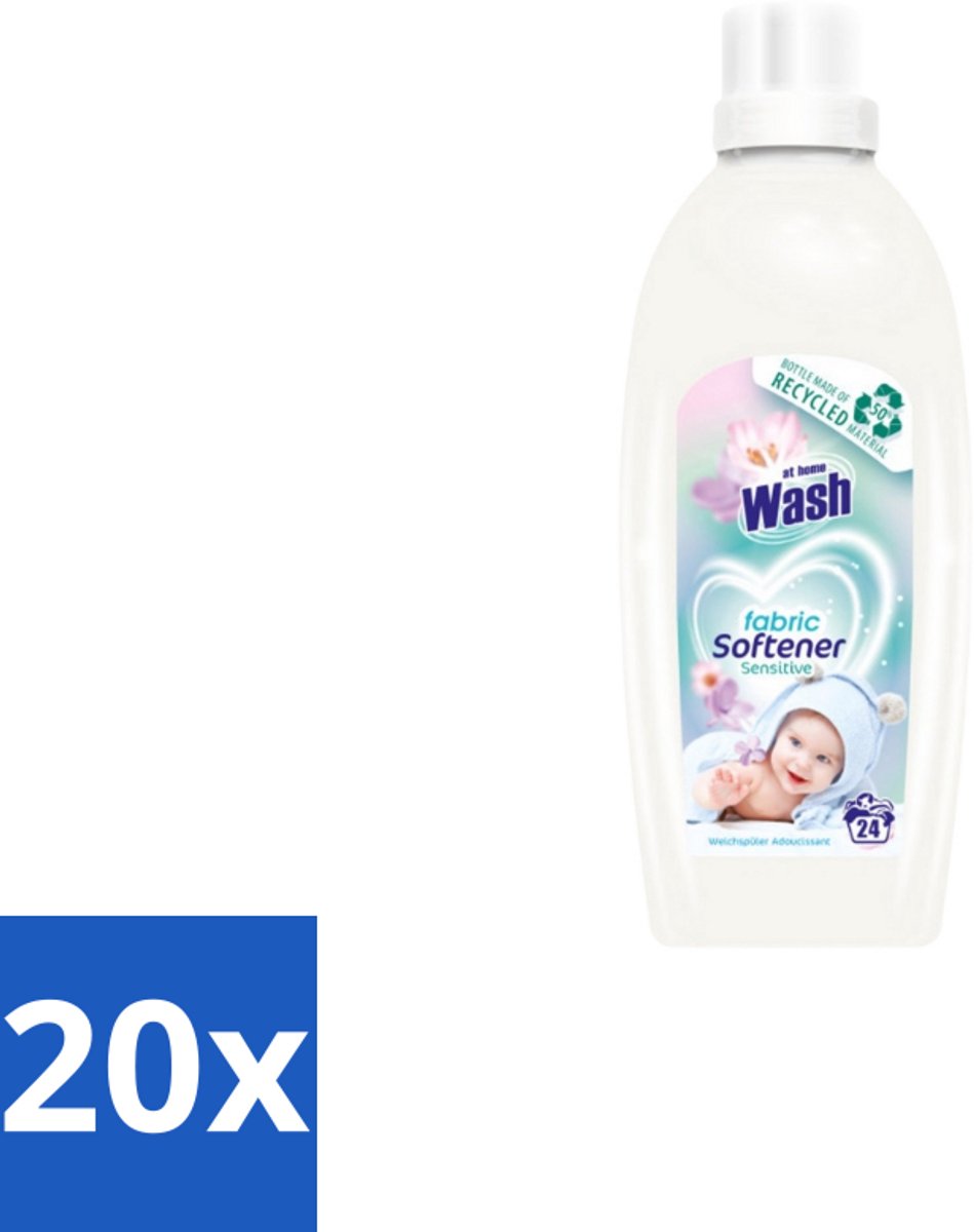 20 x At Home Wash – Wasverzachter Sensitive – Voor Babykleding – 750 ml - Babykleding Wasverzachter - Wasverzachter Voor Gevoelige Huid - Hypoallergene Wasverzachter - Wasverzachter Voor Pasgeborenen - Wasverzachter Voor Eczeem