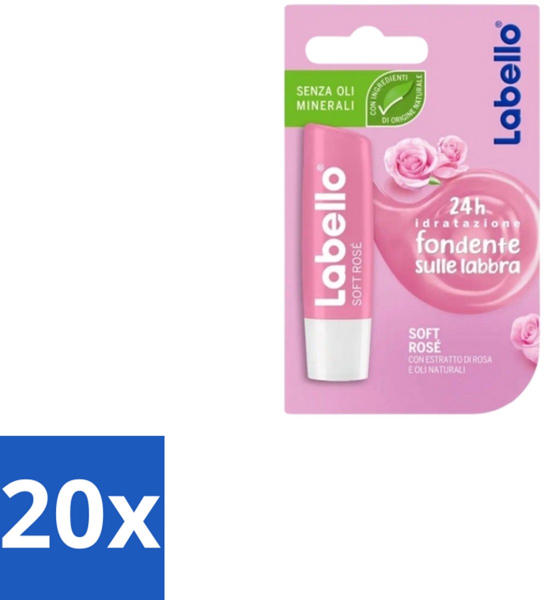20 x Labello – Lippenbalsem – Soft Rosé - Lippenbalsem - Rosé Lippenbalsem - Hydratatie Lippen - Natuurlijke Glans - Verzorging Lippen