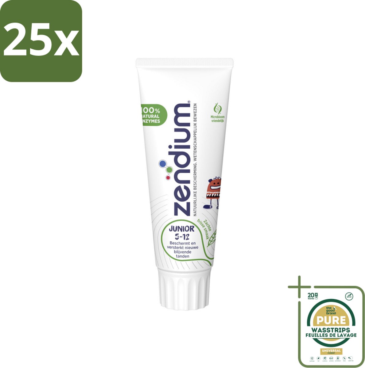 25 x Zendium Tandpasta Junior 75 ml - Grootverpakking - Tandpasta Voor Kinderen - Melktanden Beschermen - Volwassen Tanden Beschermen - Natuurlijke Enzymen - Eiwitten In Tandpasta