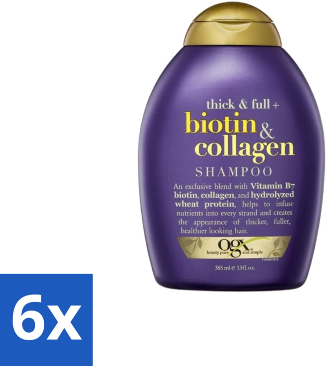 OGX – Shampoo – Biotin & Collagen – 385 ml - Voordeelverpakking - 6 stuks