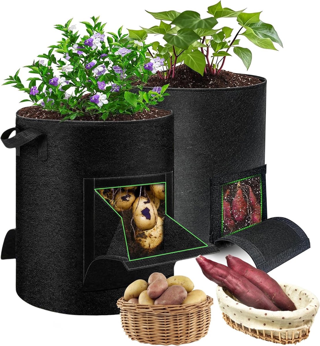 Potato Grow Bags 10 Gallon 2-Pack voor het Kweken van Aardappelen, Tomaten en Groenten, Duurzame Plantenzakken