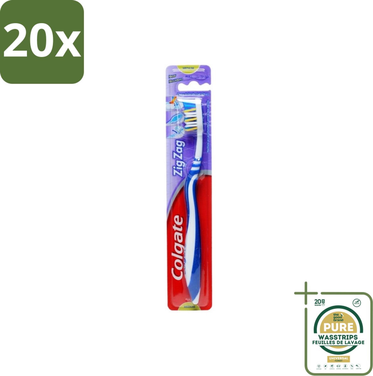20 x Colgate - Tandenborstel - ZigZag Medium - 1 Tandenborstel - Grootverpakking - Tandenborstel - Reiniging - Tandplak - Mondhygiëne - Zigzag Borstelharen
