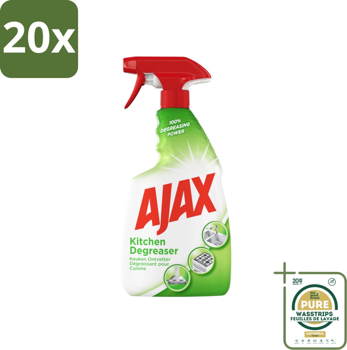 20 x Ajax Keukenspray 750 ml - Grootverpakking - Keukenontvetter - Vetverwijderen - Keuken Reinigen - Keukenoppervlakken Reinigen - Hardnekkig Vet Verwijderen