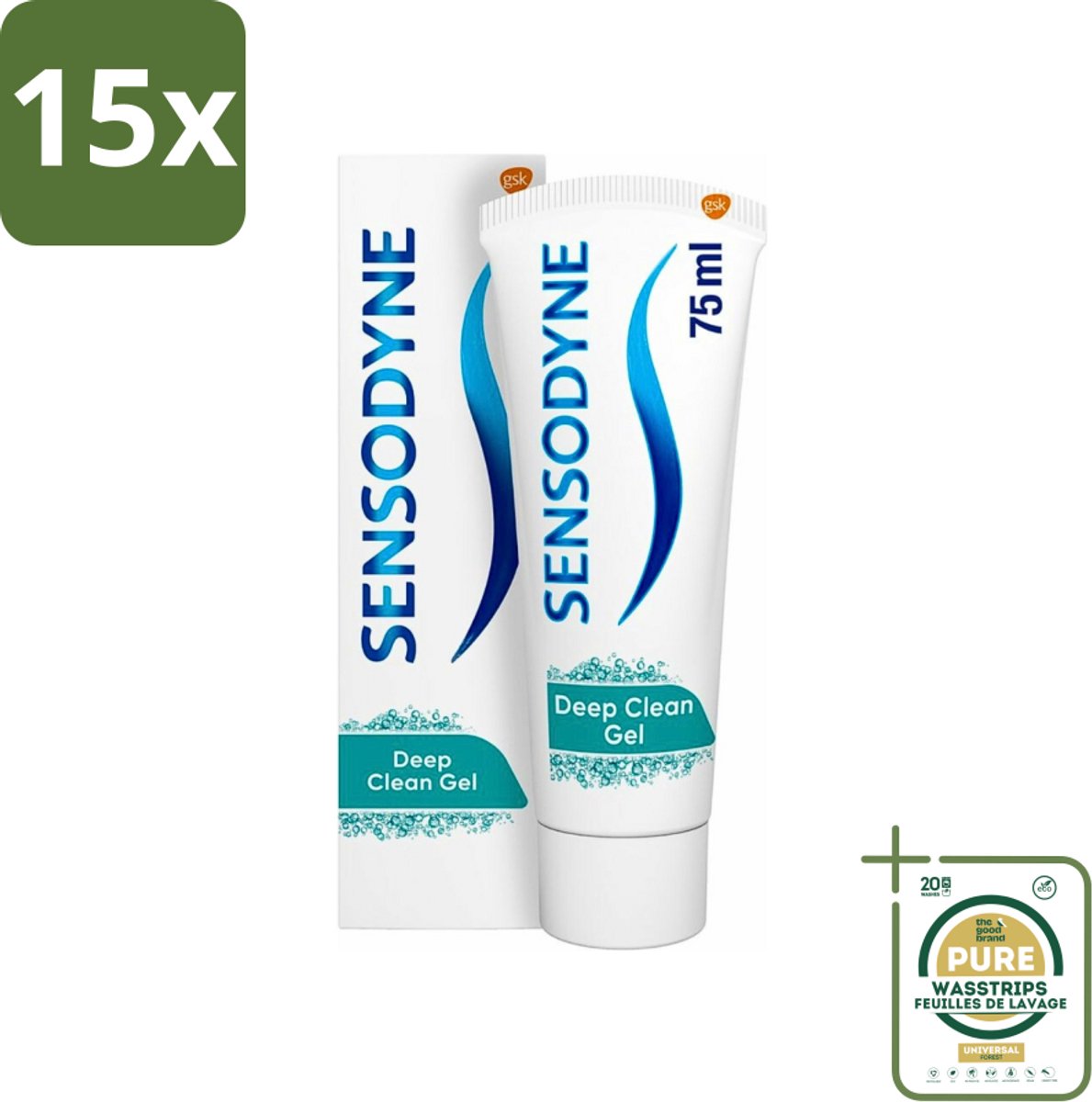 15 x Sensodyne - Tandpasta - Deep Clean - Voor Frisse Adem - 75 ml - Grootverpakking - Gevoelige Tanden - Diepe Reiniging - Frisse Adem - Tandpasta - Fluoride