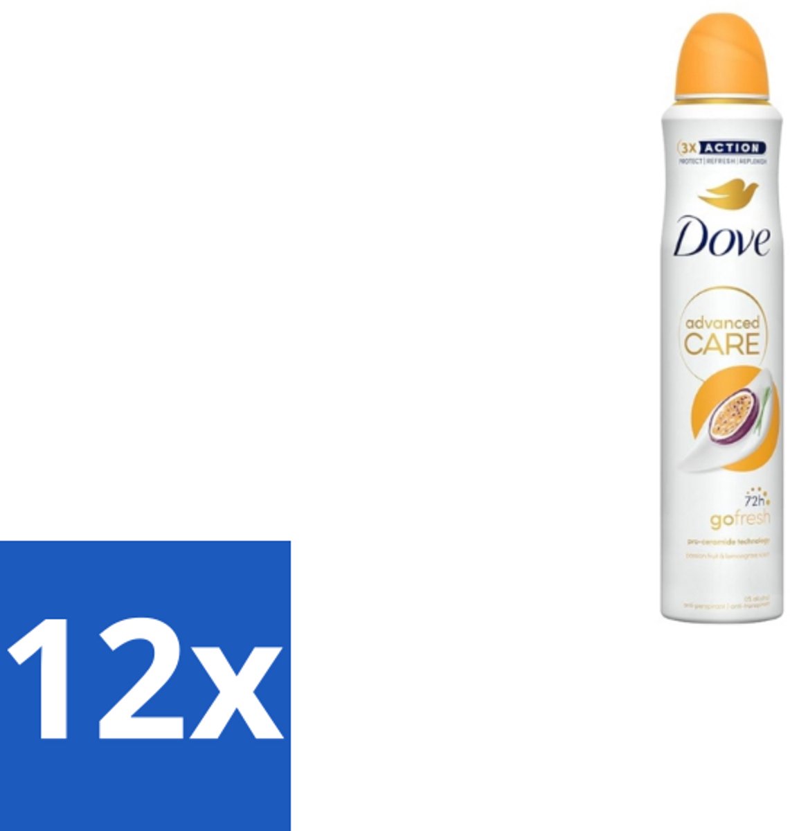 12 x Dove – Deodorant Spray – Passion Fruit – 250 ml - Passievrucht Deodorant - Frisse Geur - Oksel Verzorging - Transpiratiegeur - Mild Voor Huid