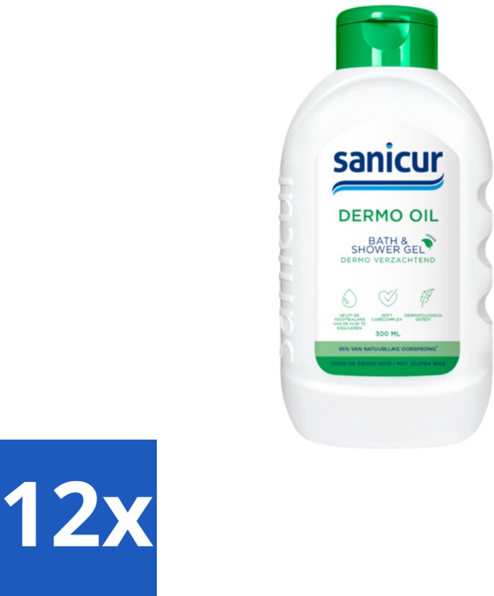 12 x Sanicur Bath & Showergel Dermo-Oil 300 ml - Bad En Douchegel - Droge Huid - Gevoelige Huid - Voedende Badgels - Huidbarrière