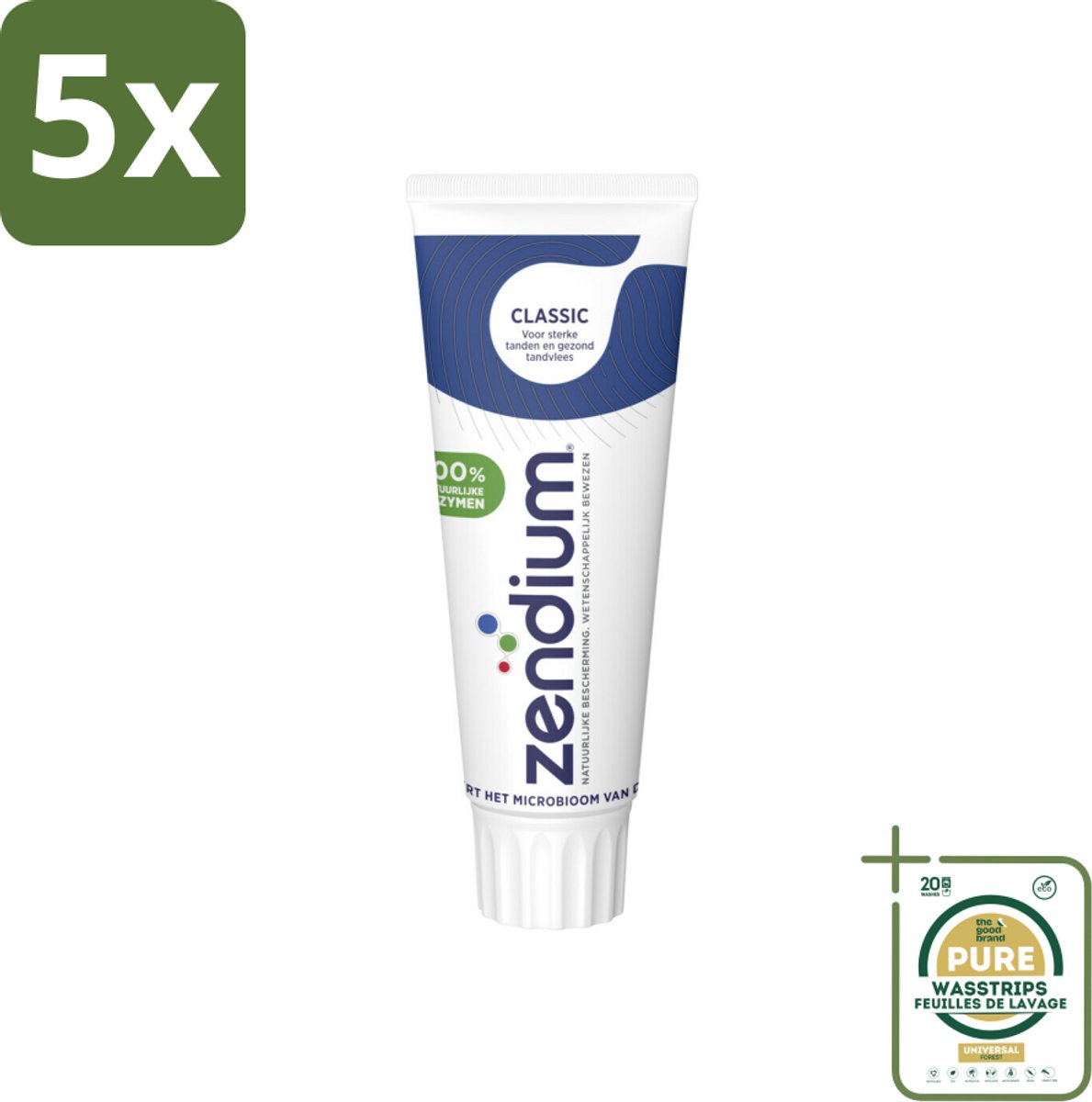 5 x Zendium Tandpasta Classic 75 ml - Grootverpakking - Tandpasta - Natuurlijke Enzymen - Gezond Microbioom - Fluoride - Gevoelige Mond