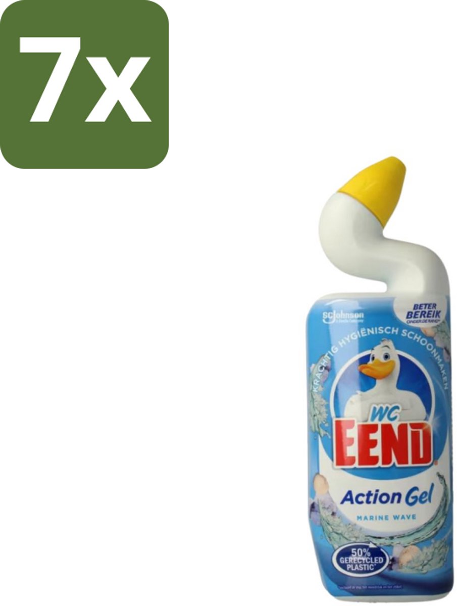 7 x WC Eend – Toiletgel – Action Gel Marine Wave – 750 ml - Toiletreiniger - Reinigen Toilet - Kalkaanslag Verwijderen - Fris Toilet - Oceaangeur
