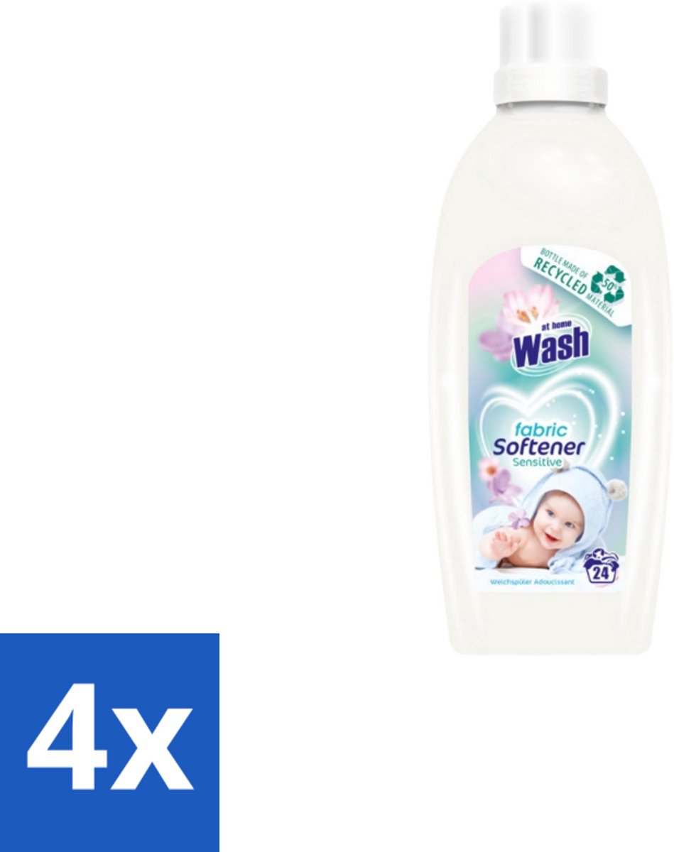 4 x At Home Wash – Wasverzachter Sensitive – Voor Babykleding – 750 ml - Wasverzachter Voor Babykleding - Wasverzachter Voor Gevoelige Huid - Hypoallergene Wasverzachter - Wasverzachter Voor Peuters - Wasverzachter Voor Kinderen