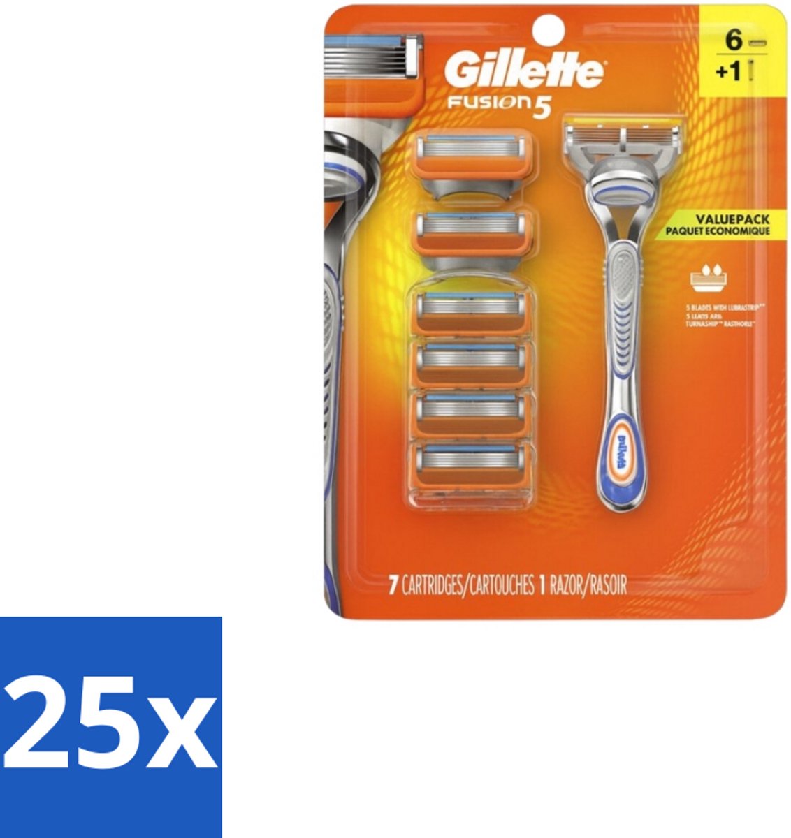 25 x Gillette - Fusion5 – Houder + 6 Mesjes - Scheermes - Scheersysteem - Glad Scheeren - Comfortabel Scheren - Huidbescherming