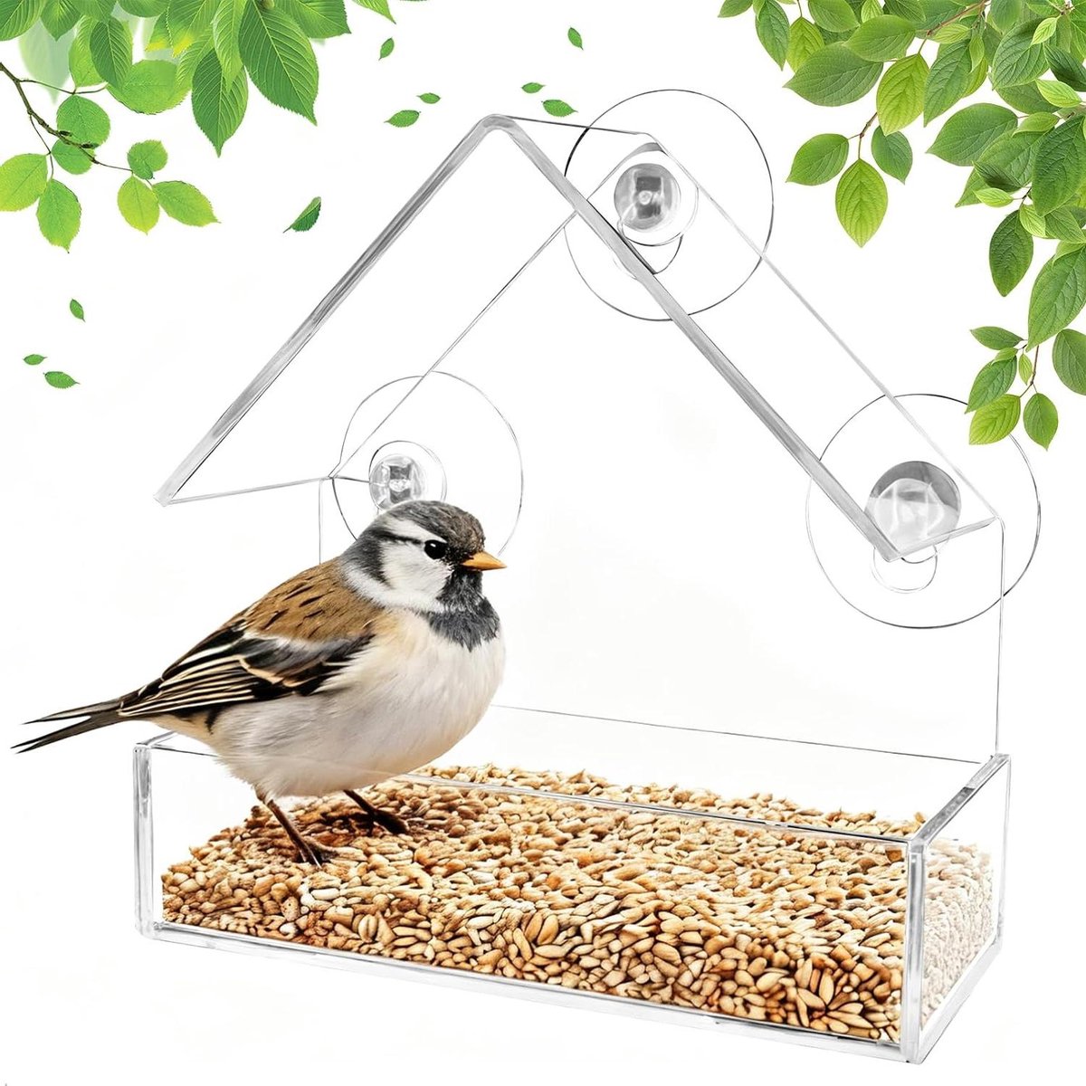 Vogelvoederdispenser - Vogelhuisje Raam - Vogels Observeren - Zuignap Bevestiging - 15 x 7 x 16 cm - Transparant