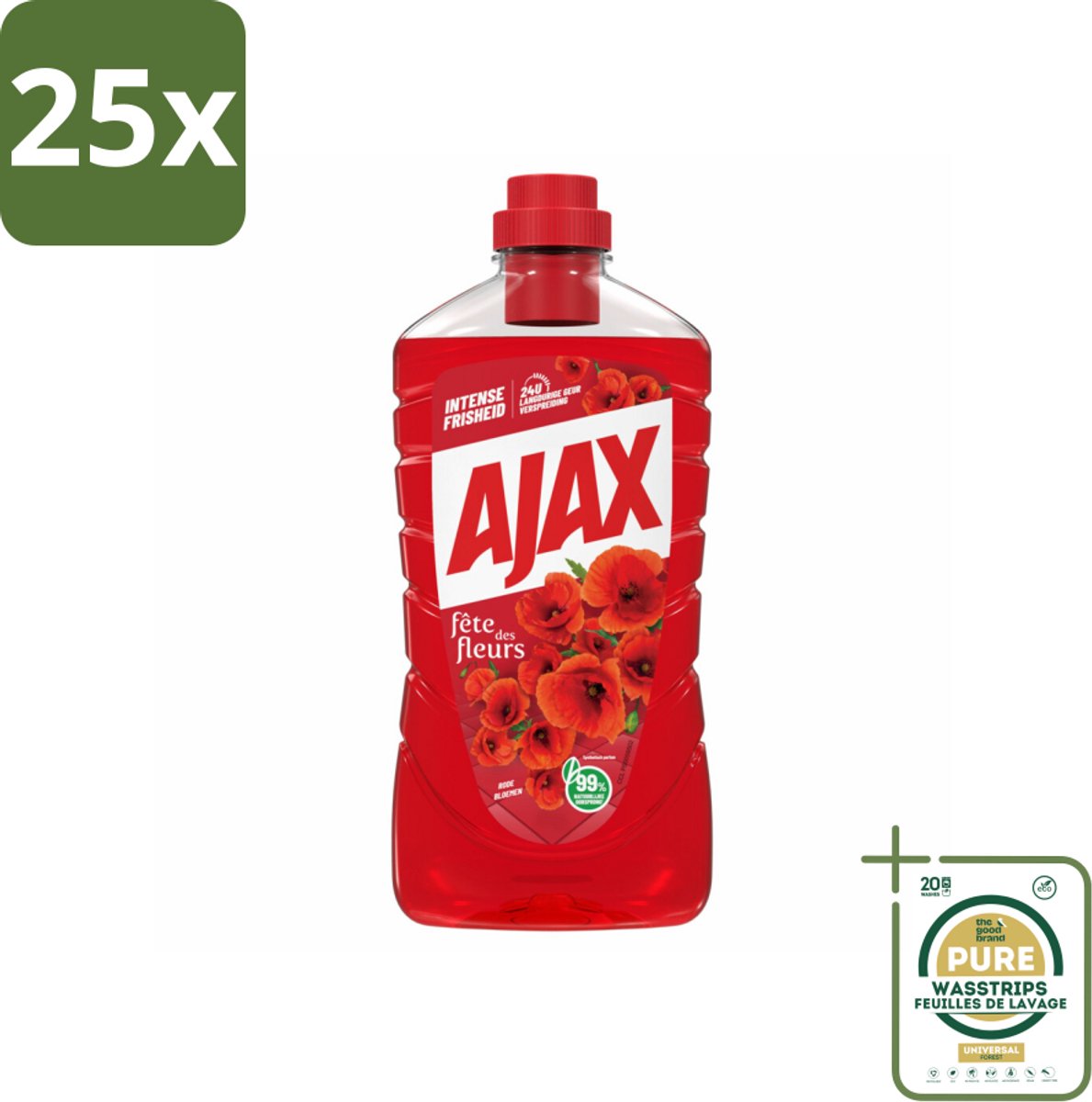 25 x Ajax Allesreiniger Fete de Fleur Rode bloemen 1 liter - Grootverpakking - Allesreiniger - Reinigingsmiddel - Bloemgeur - Natuurlijke Reiniging - Frisheid
