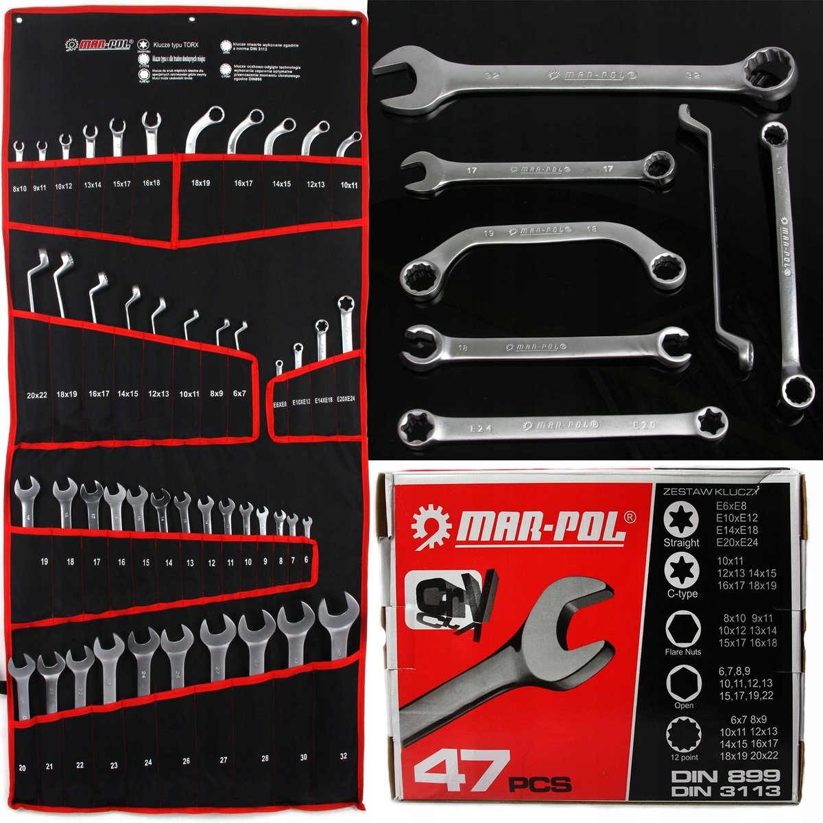 47-delige Sleutelset: Platte, Ring, Torx & Gebogen Sleutels (6-32mm)