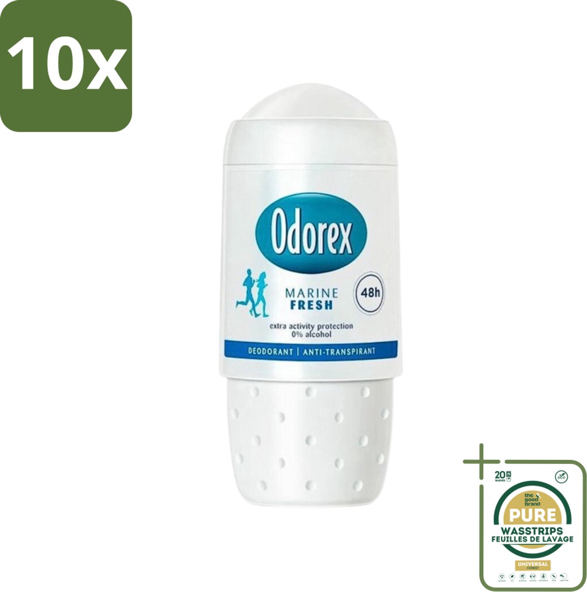 10 x Odorex - Deodorant Roller - Marine Fresh - Verkwikkende Geur - 50 ml - Grootverpakking - Deodorant Roller - Marine Geur - 48 Uur Bescherming - 0% Alcohol - Dermatologisch Goedgekeurd