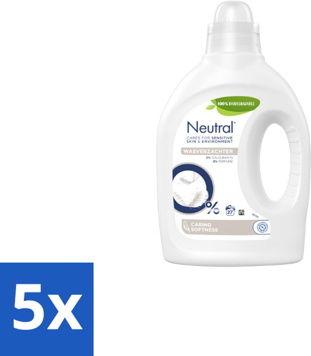 5 x Neutral Wasverzachter 27 Wasbeurten 750 ml - Wasverzachter - Gevoelige Huid - Milieuvriendelijk - Parfumvrij - Babykleding
