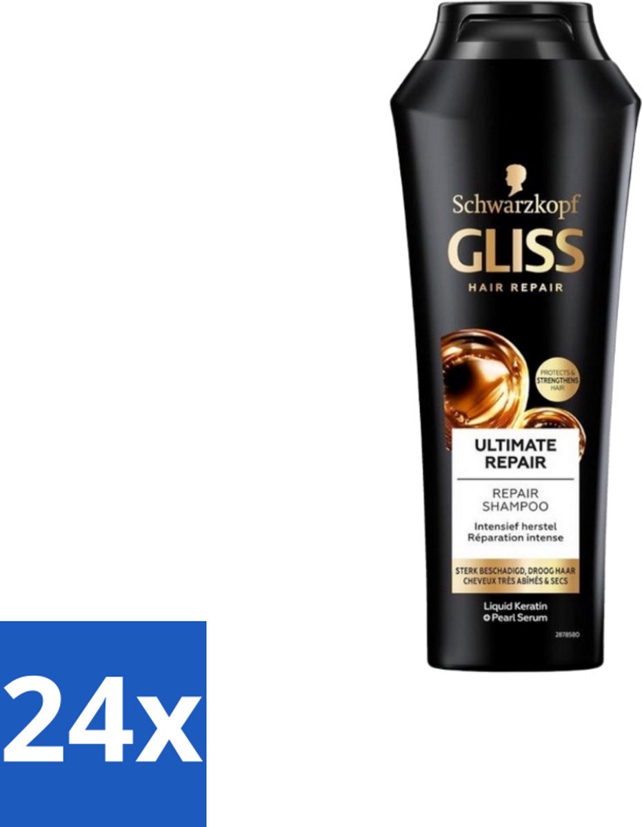 24 x Gliss Kur – Shampoo – Ultimate Repair – 250 ml - Herstel Haar - Beschadigd Haar - Droog Haar - Breekbaar Haar - Keratine Shampoo