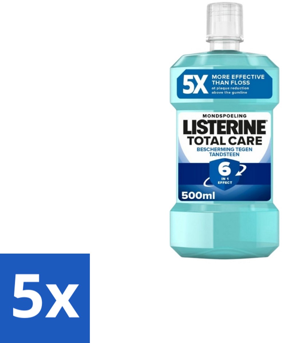 5 x Listerine – Mondwater – Total Care Bescherming Tegen Tandsteen – 500 ml - Tandsteen - Tandplak - Mondspoeling - Mondhygiëne - Tandvleesproblemen