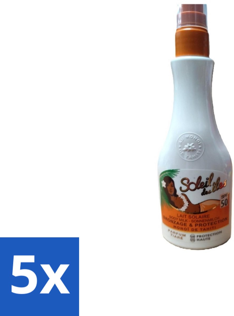 5 x Soleil des Îles – Zonnemelk – Monoï de Tahiti SPF50 Tiaré – Beschermend - Zonbescherming - Zonnebrandmelk - Monoï Tahiti - Tiaré Geur - Huidbescherming