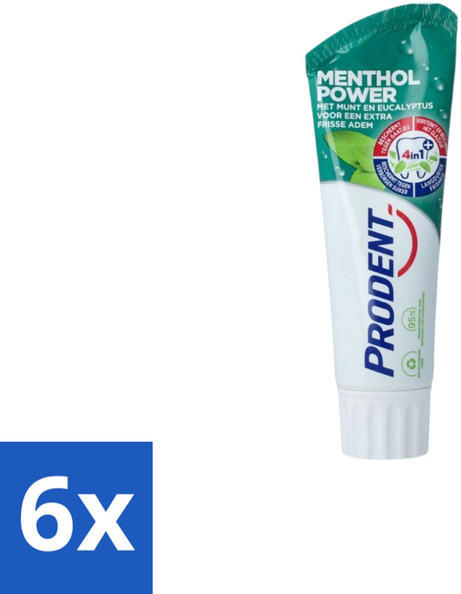 6 x Prodent Tandpasta Menthol Power 75 ml - Tandpasta Menthol - Frisse Mond - Mondverzorging - Gaatjes Bescherming - Fluoride