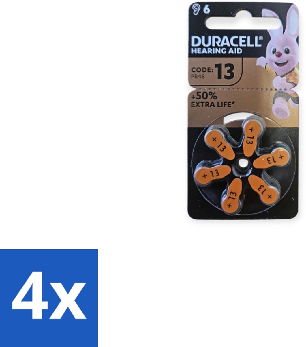 4 x Duracell Gehoorapparaat Batterijen 13 6 stuks per verpakking - Gehoorapparaten Batterijen - Gehoorapparaten Batterijen Type 13 - Gehoorapparaten Batterijen 6 Stuks - Zink-lucht Batterijen - Betrouwbare Batterijen