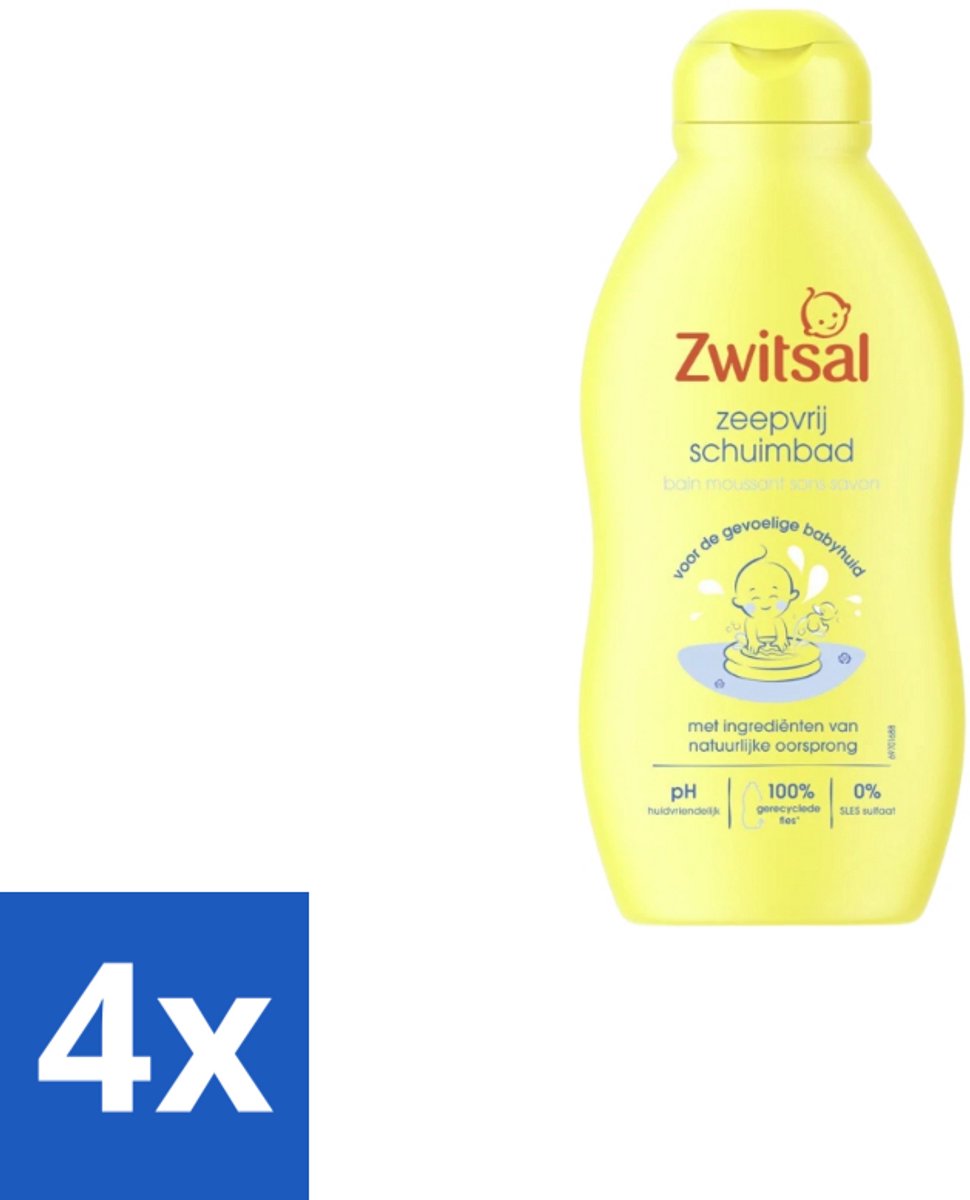4 x Zwitsal – Schuimbad – Zeepvrij – 200 ml - Babybad - Zeepvrij Schuimbad - Babyhuid Verzorging - Zachte Bad - Huidbescherming