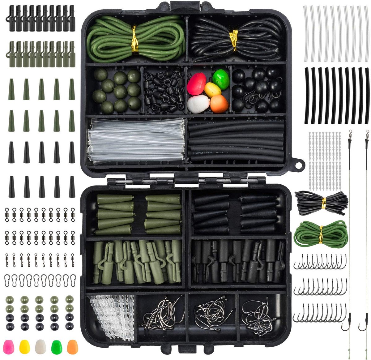 Dr.Fish 280-delige karpervisaccessoires, partij in doos, inclusief clips, haken, wervels, krimpkous en andere - ShopVlot