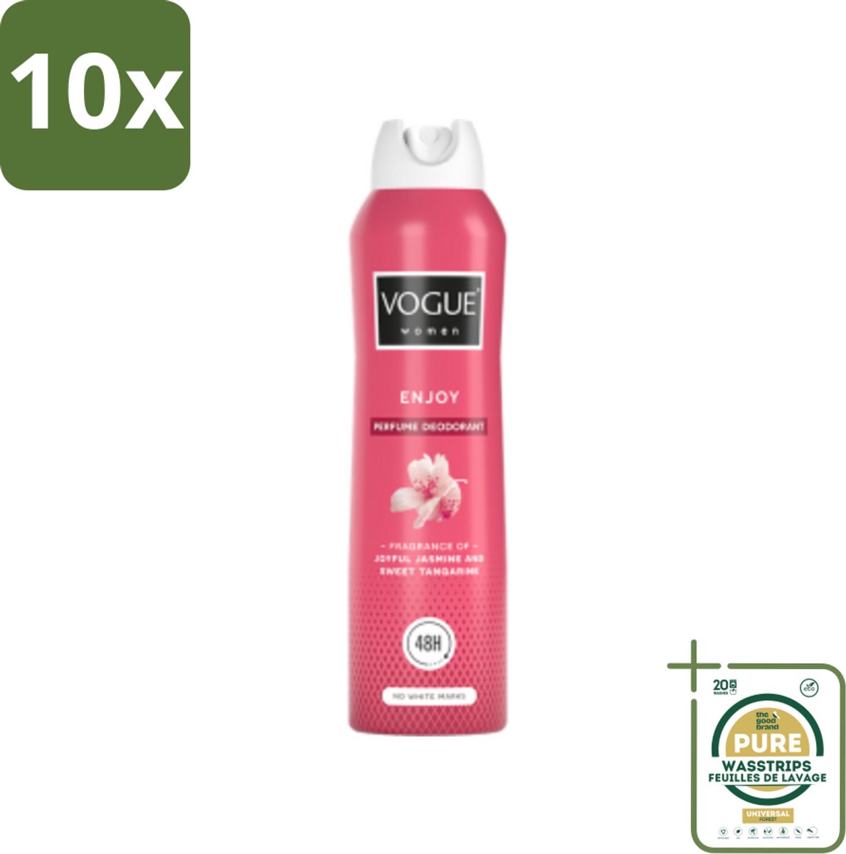 10 x Vogue Enjoy Parfum Deodorant 150 ml - Grootverpakking - Parfum En Deodorant - Deodorant Spray - 24 Uur Bescherming - Geur Van Mandarijn - Geur Van Jasmijn