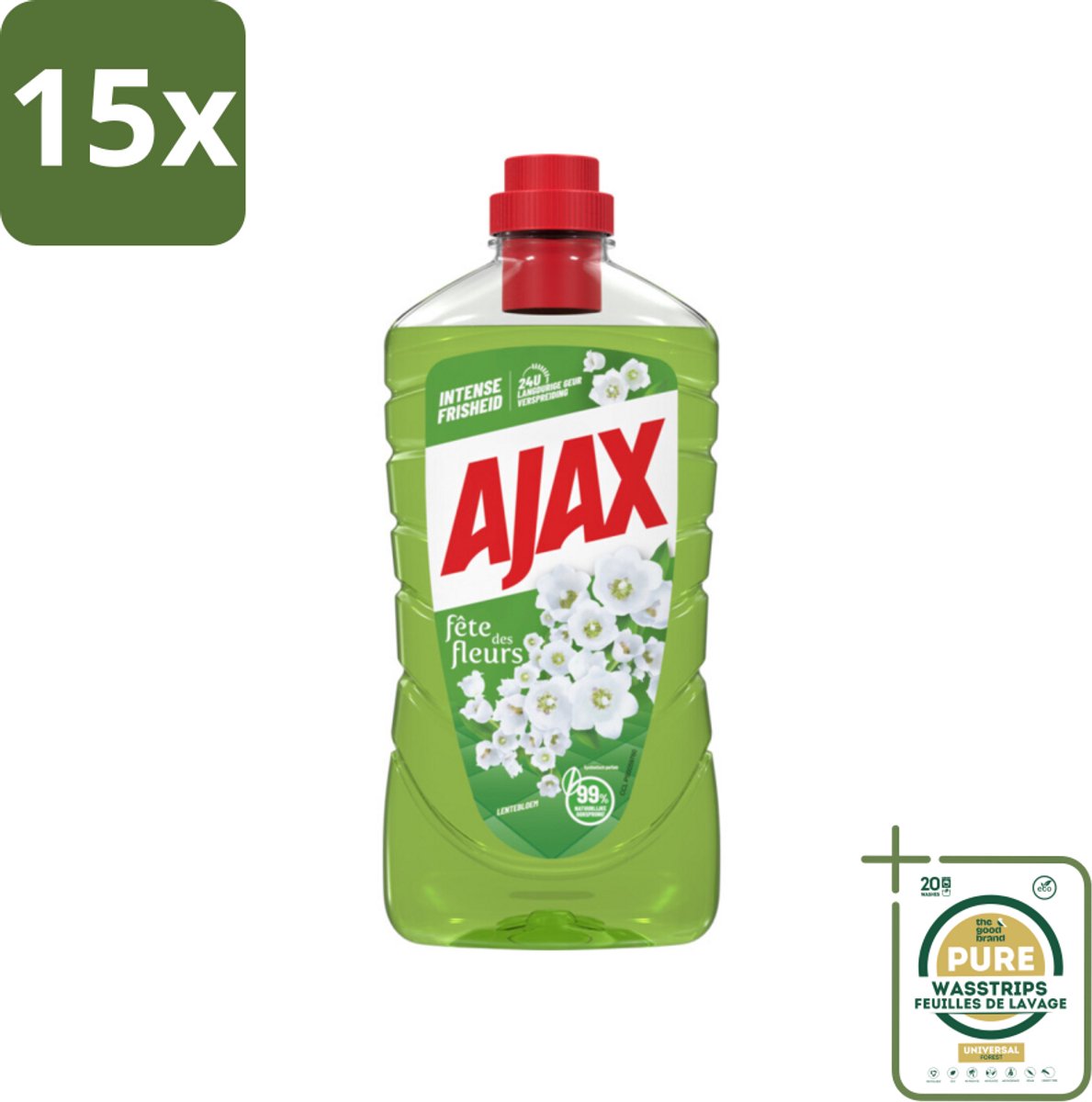 15 x Ajax Allesreiniger Fête des Fleur Lentebloem 1 liter - Grootverpakking - Allesreiniger - Reinigingskracht - Frisheid - Natuurlijke Geur - Essentiële Oliën