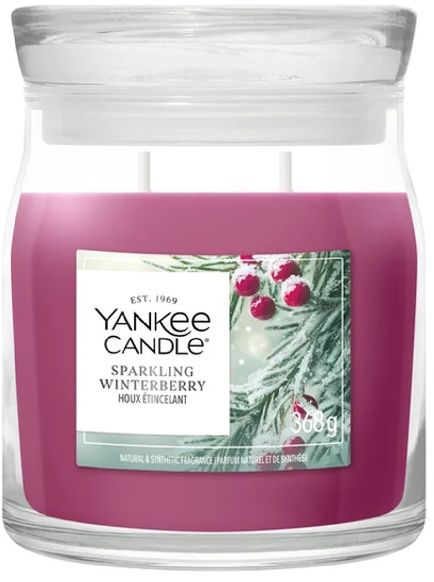 Yankee Candle Sparkling Winterberry Medium Geurkaars - 50 branduren - 2 lonten Rood