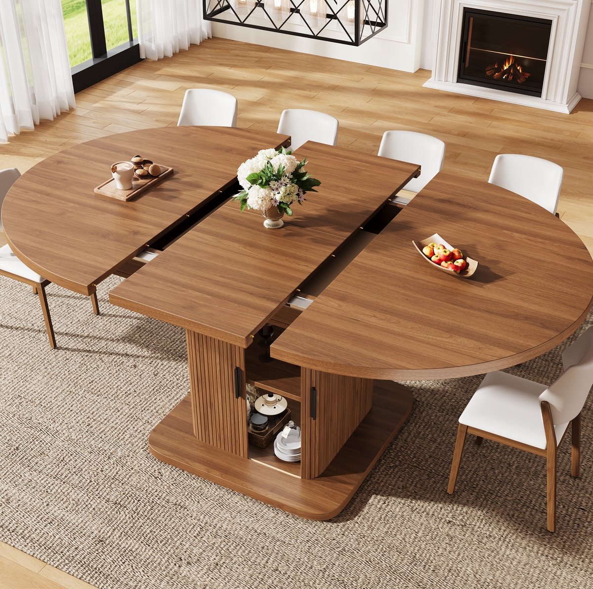 COVREO Uitschuifbare eettafel 149,8x110x75 cm houtlook MDF, opbergruimte Wood