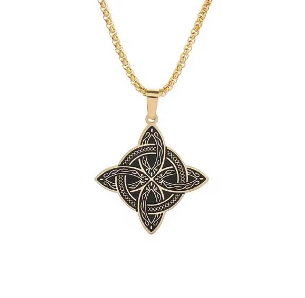 Gothic ketting - Heks - Wicca - Punk - Protection rune goudkleurig