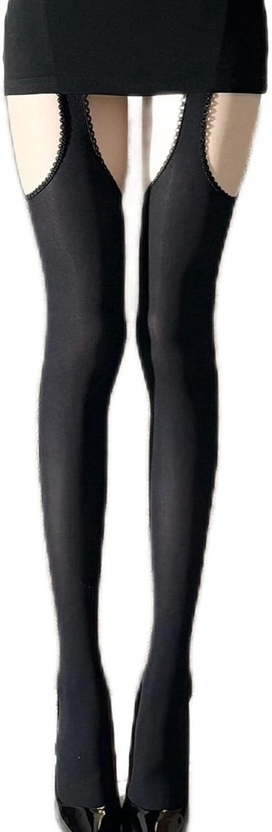 Open Tights voor Dames - Garter Panty met Gat, Transparante Nylon Kousen voor Sensuele Momenten, One Size Zwart