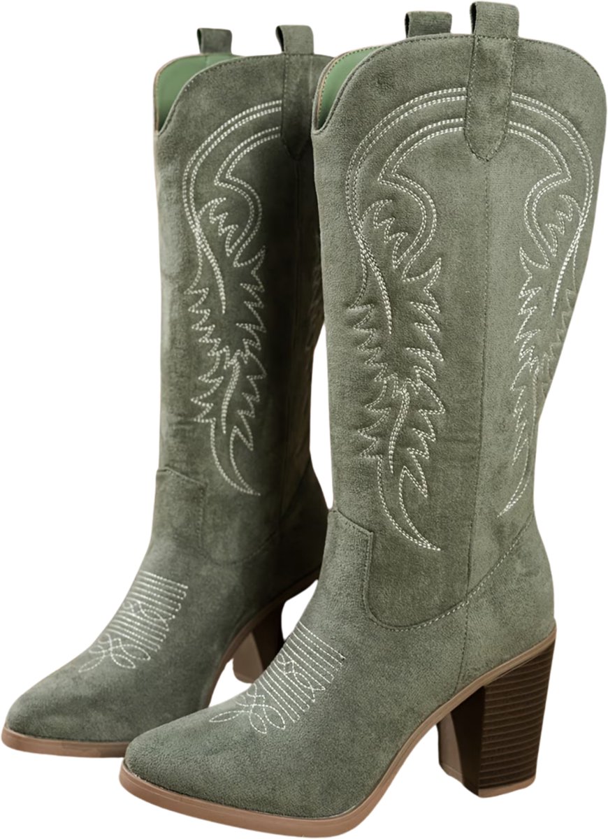 Currero Dames Cowboy Laarzen Hoge Hak Enkellaarzen Kniehoge Western Boots Chelsea 35 Groen