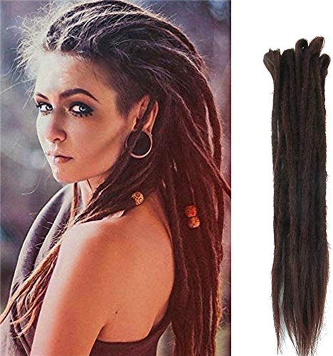 Handgemaakte synthetische dreadlocks extensions van 20 inch - 10 strengen per verpakking - perfect voor locs en vlechten in chocolade kleur
