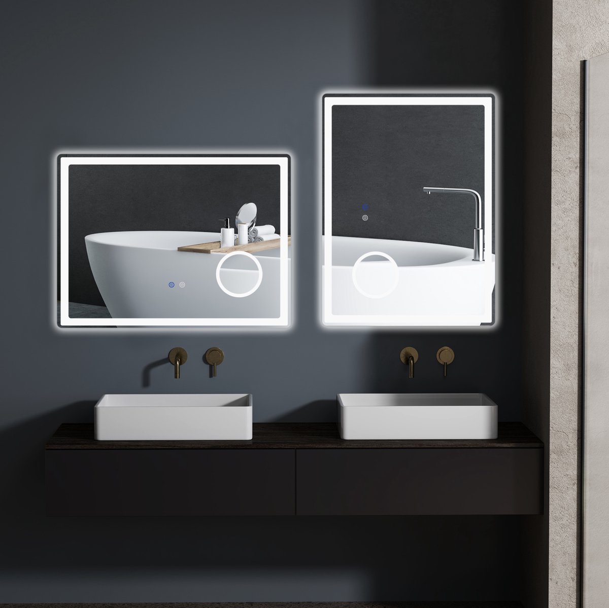 REDOM - LED badkamerspiegel - 3x vergroting - Touch bediening met dimbare verlichting en geheugenfunctie - Anti-condens en automatisch uitschakelen - Moderne stijl - Voor badkamer - Glas - Wit - 80 x 60 cm