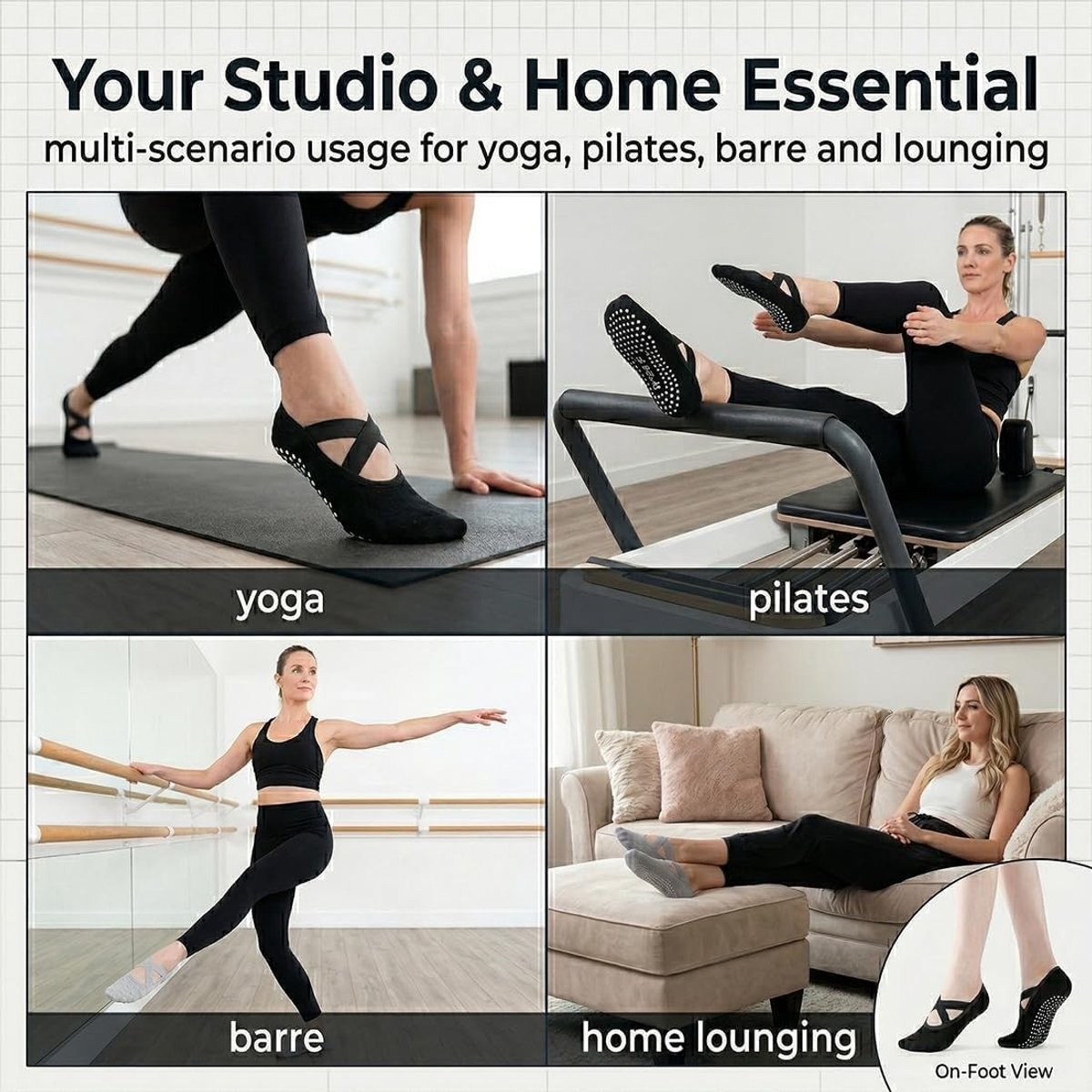 Antislip Kousen voor Pilates en Dans met Siliconen Zool en Comfortabele Pasvorm in Grijs en Roze