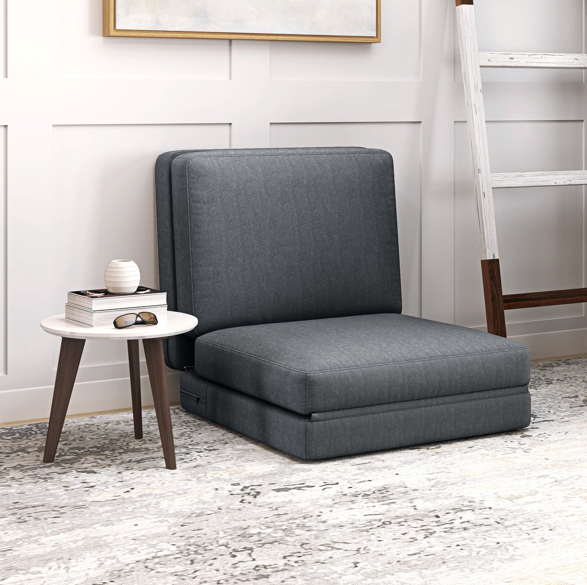 REDOM - Slaapbank - 3-in-1 klapbaar - Bodemsofa - Met slaapfunctie - Woonkamer slaapkamer studentenkamer - Polyester - Donkergrijs - 75 x 80 x 72 cm