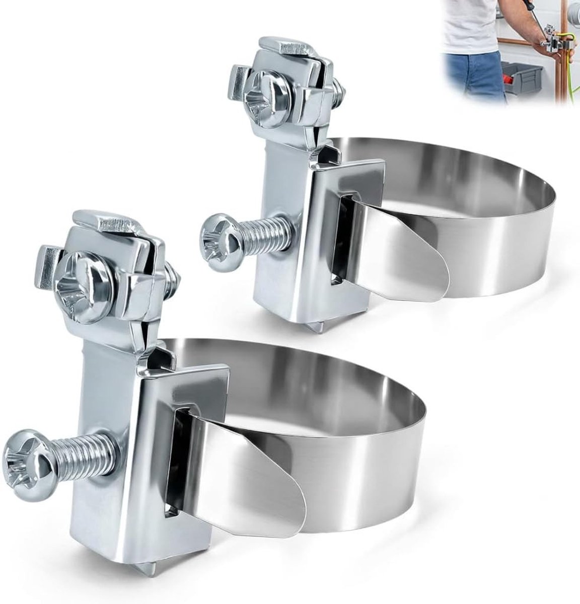Aardingsbuisklem voor buisdiameter Ø 8-52 mm, roestvrij staal, verzinkt, voor bliksembescherming, aardingsbandklem en kabelverbinding, 2 stuks, duurzame kwaliteit