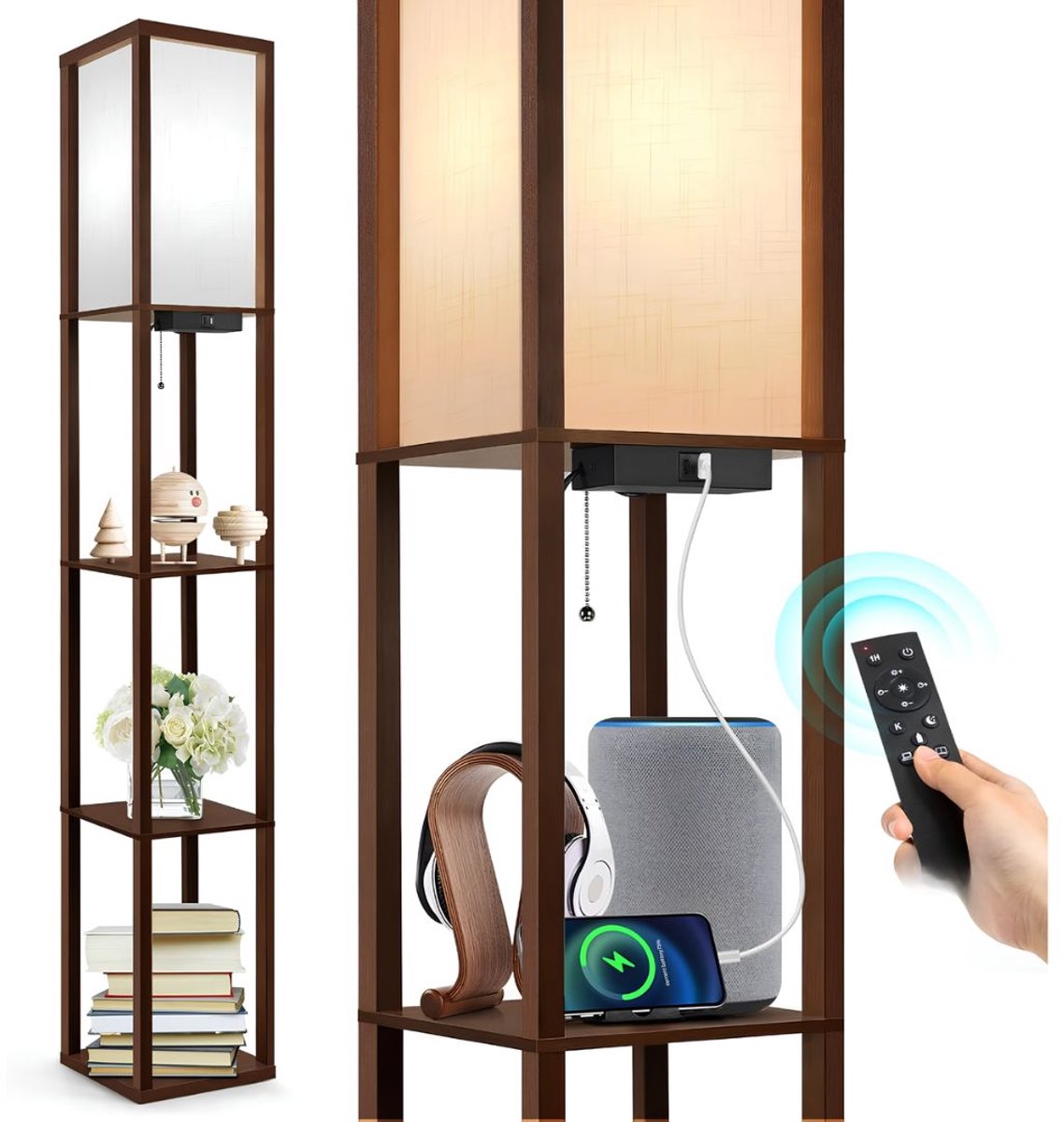 LNMsolutions® Vloerlamp - Vloerlampen Woonkamer - Vloerlamp Dimbaar - Bruin - 26cm x 26cm x 160cm