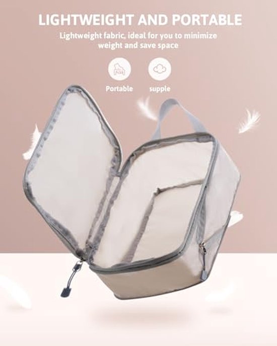 Compressie verpakking kubussen - Reis organizers - Bagage organiseren - Comprimeerbaar ontwerp - 4 stuks - Beige — afbeelding 4