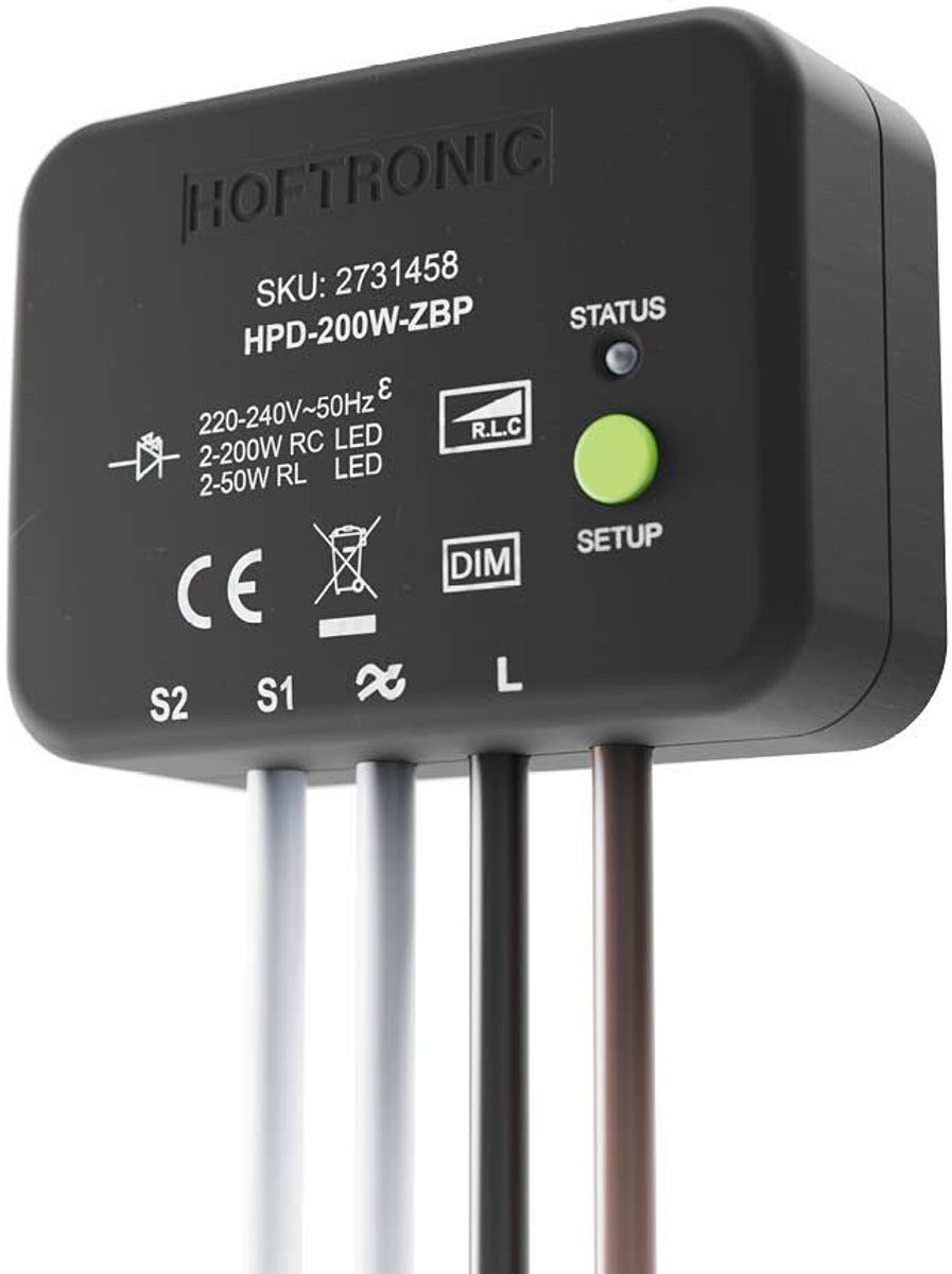 HOFTRONIC Smart LED Puck Dimmer met kabel - 2-200W - Wisselschakeling - Fase-aansnijding- en afsnijding - Werkt met Zigbee