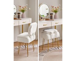 Kaptafel Stoel - Ottoman Kruk - Make-up Zitten - Opvouwbare Rugleuning - 42x31x72cm - Wit