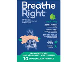 Breathe Right Menthol Neusstrips - Opent de Neus - Verfrissende Mentholgeur - Small/Medium - 10 Strips