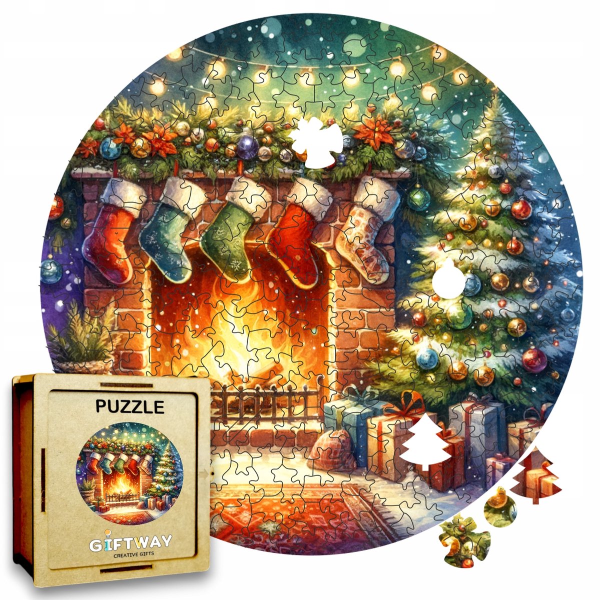 Houten Kerstpuzzel 217 Stukjes - Unieke Vormen, Decoratie