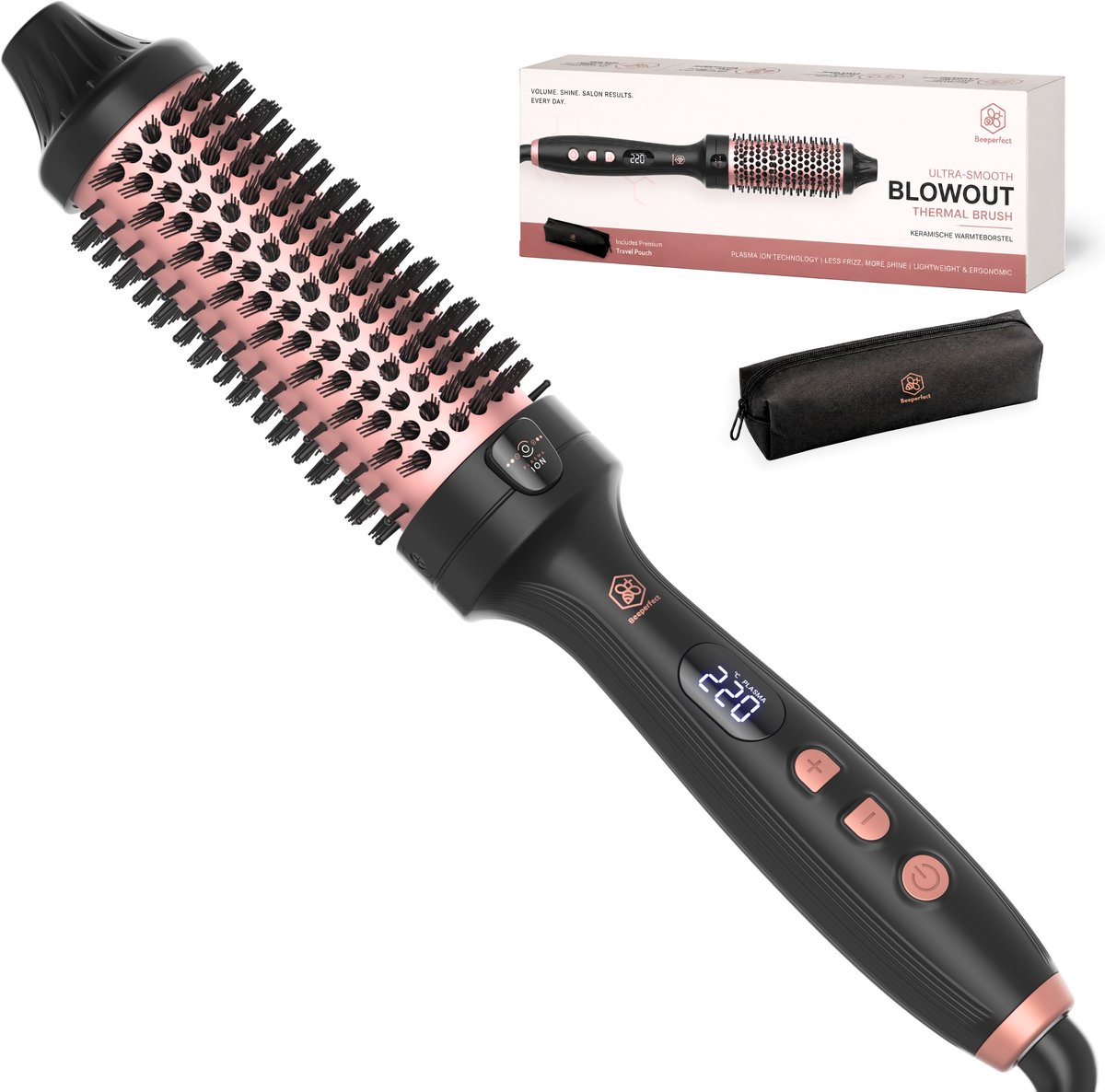 Beeperfect® Blowout Thermal Brush 38 mm - Keramische Warmteborstel - Ionische Krulborstel & Stijlborstel - Volume, Slag en Anti-Pluis - 6 Warmtestanden - Roze