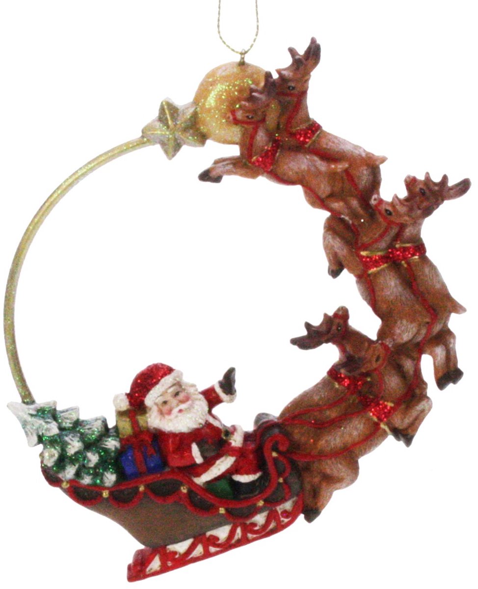 Ornament Kerstman met rendierslee Ø12x12,5cm