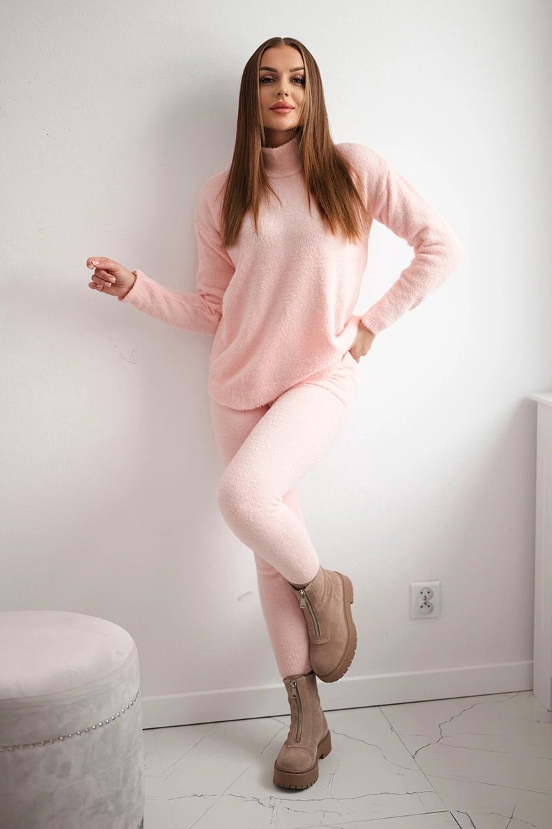 Dames huispak vrijetijdskleding broek en coltrui roze maat M